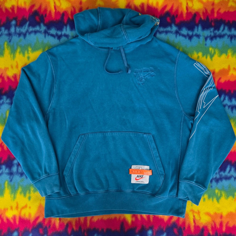 Nike Sportswear Authentically Distorted Hoodie Teal Blue Graphic Pullover Large